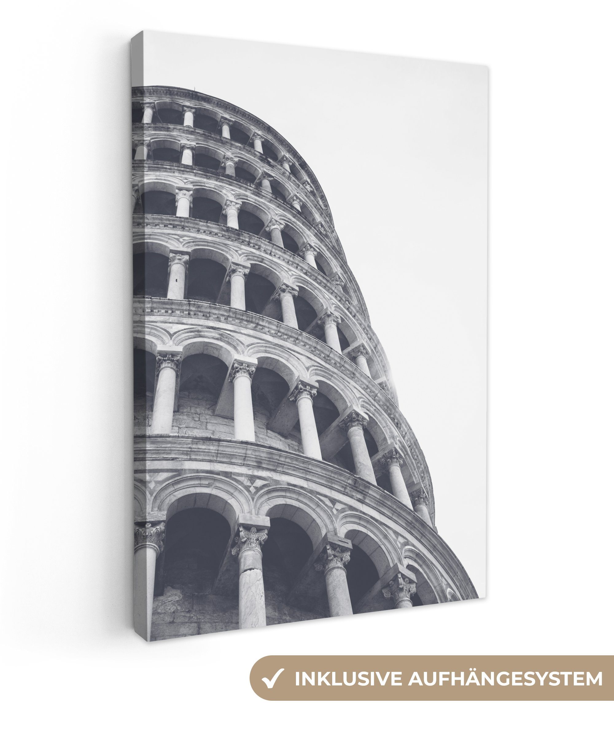 OneMillionCanvasses® Leinwandbild Turm von Pisa - Italien - Schwarz und weiß, (1 St), Leinwandbild fertig bespannt inkl. Zackenaufhänger, Gemälde, 20x30 cm