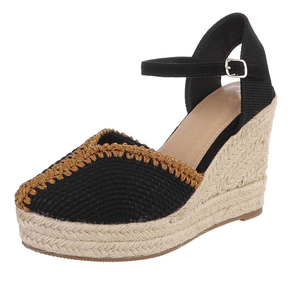 Ital-Design Damen Keilsandalette mit Bastoptik und Schnalle Plateaupumps (91849538) Keilabsatz/Wedge Pumps in Schwarz