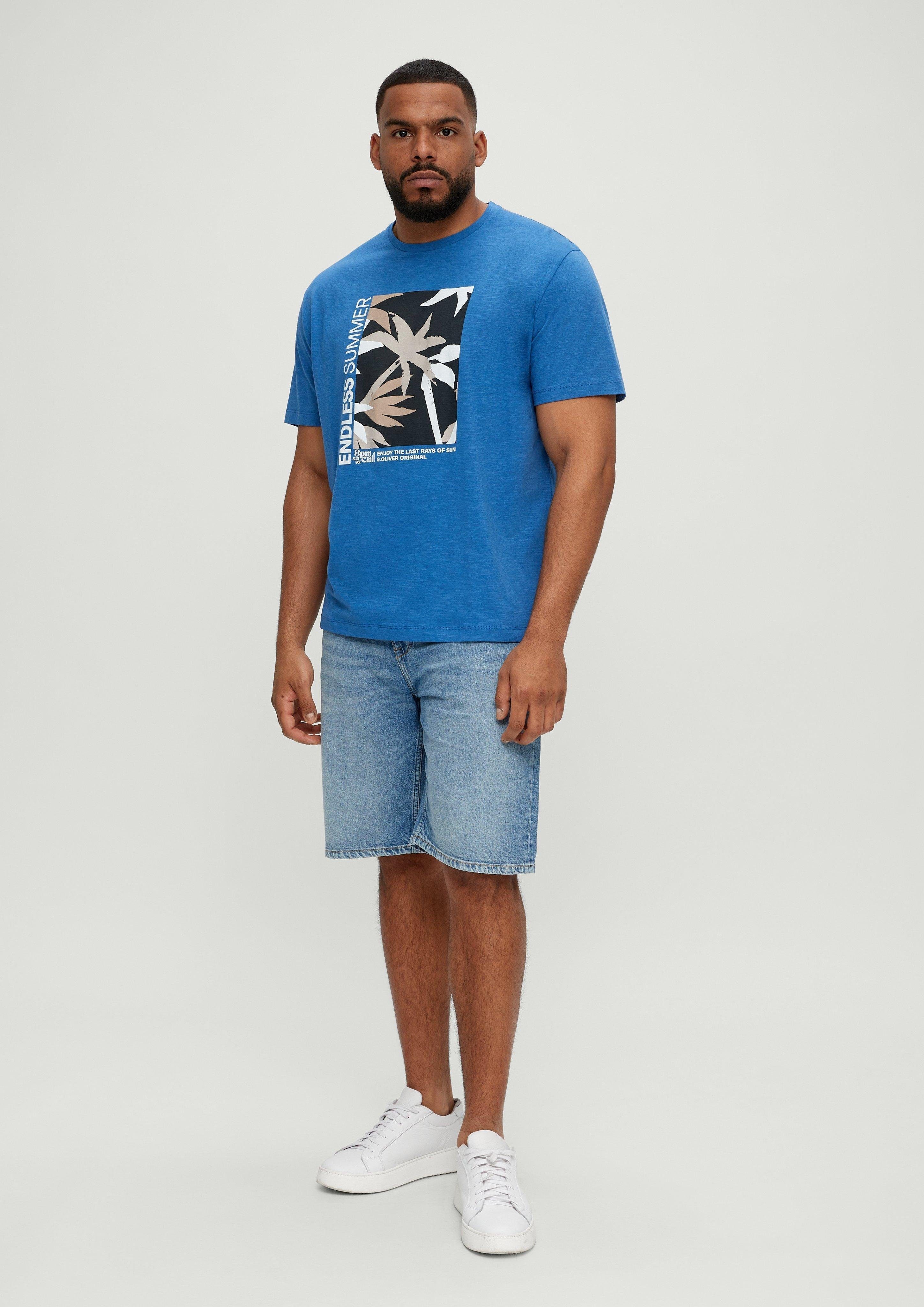 T-Shirt royalblau s.Oliver Frontprint mit Kurzarmshirt
