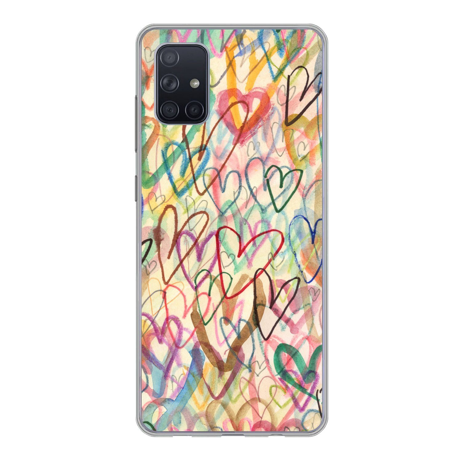 MuchoWow Handyhülle für Samsung Galaxy A71 Eine Illustration mit Herzen im Hintergrund, Phone Case, Silikon, Schutzhülle Dünn