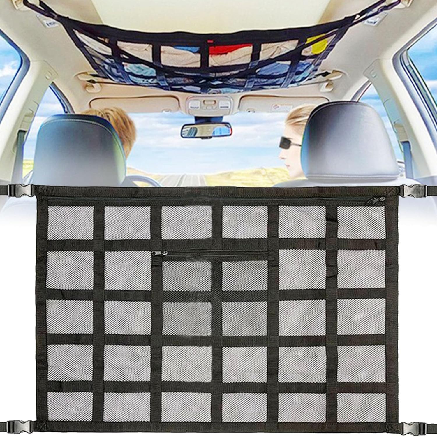 Auto-Rückenlehnentasche Gepäcknetz Auto für Aufbewahrung, Universal mit Reißverschluss 80X55CM