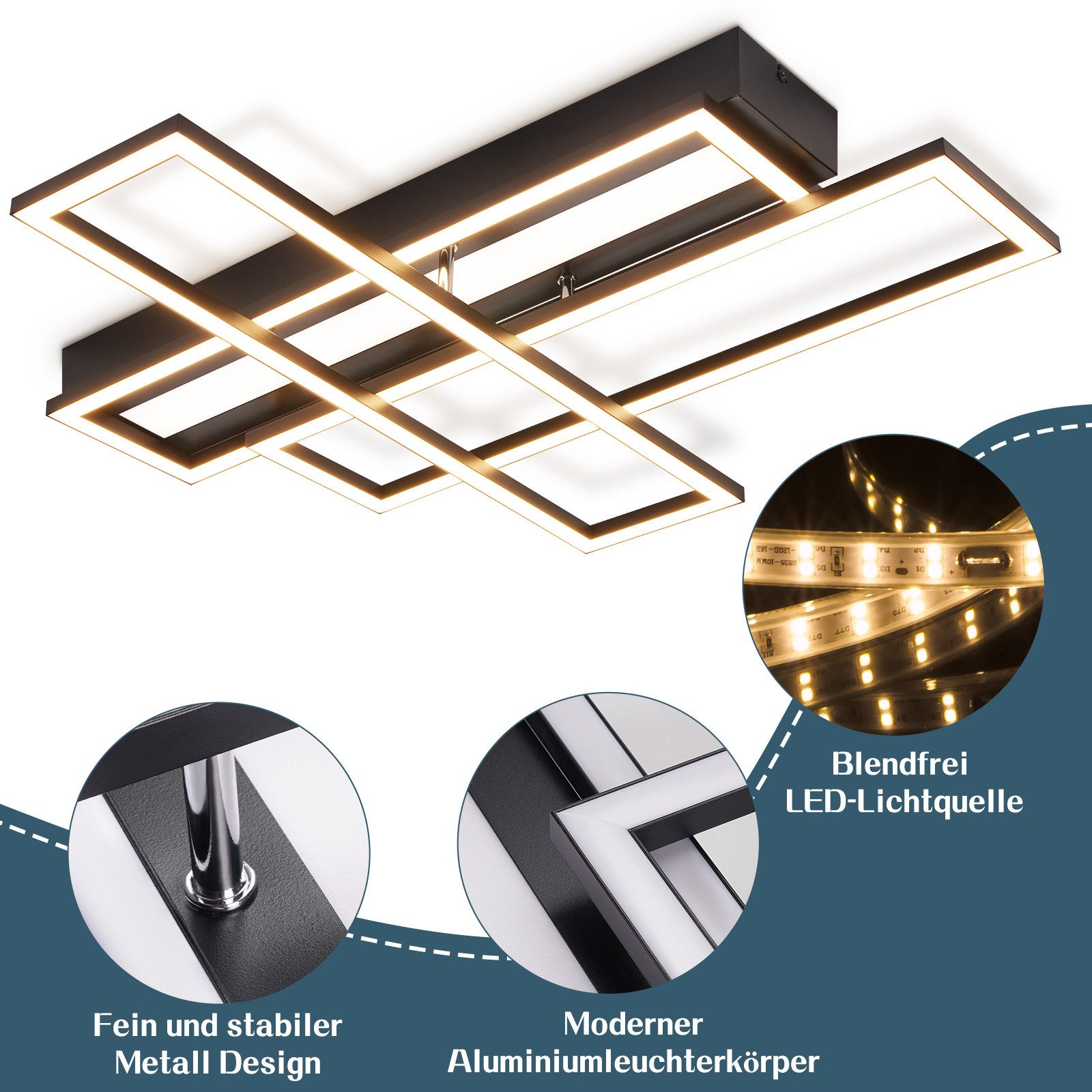 ZMH LED Deckenleuchte Wohnzimmer Schwarz Rechteckig günstig online kaufen