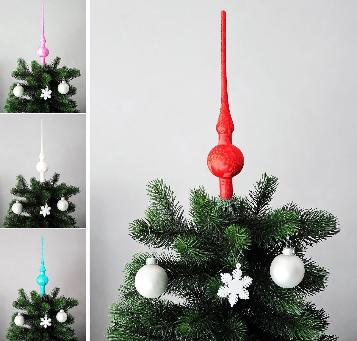 JACK Christbaumspitze JACK Christbaumspitze Spitze Glas 28cm Eislack Glanz Matt Mundgeblasen, Weihnachtsbaumspitze echt Glas, inklusive praktischer Aufbewahrungsbox