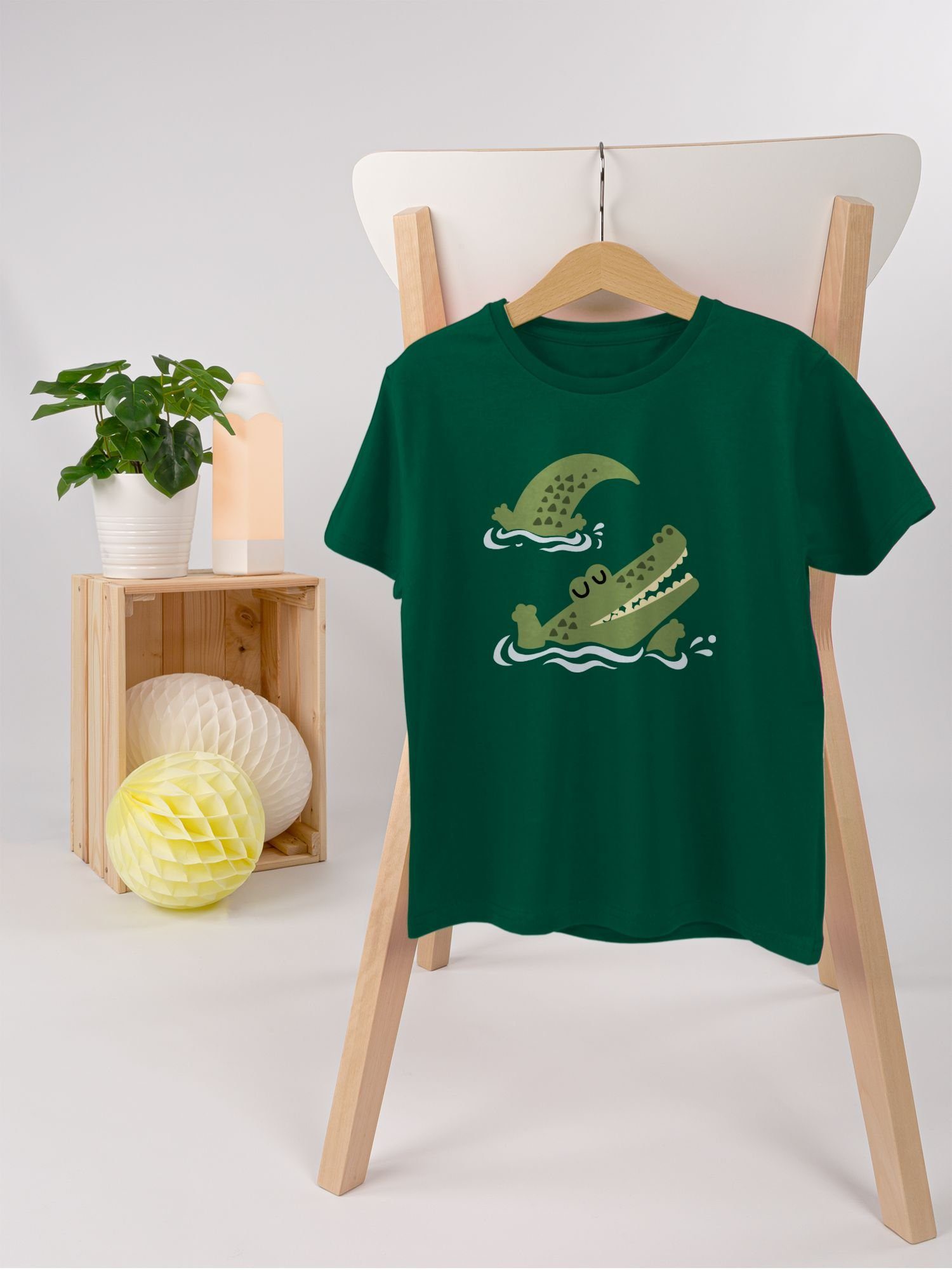 Print T-Shirt Tiermotiv Krokodil Tannengrün Shirtracer 1 Animal Glückliches