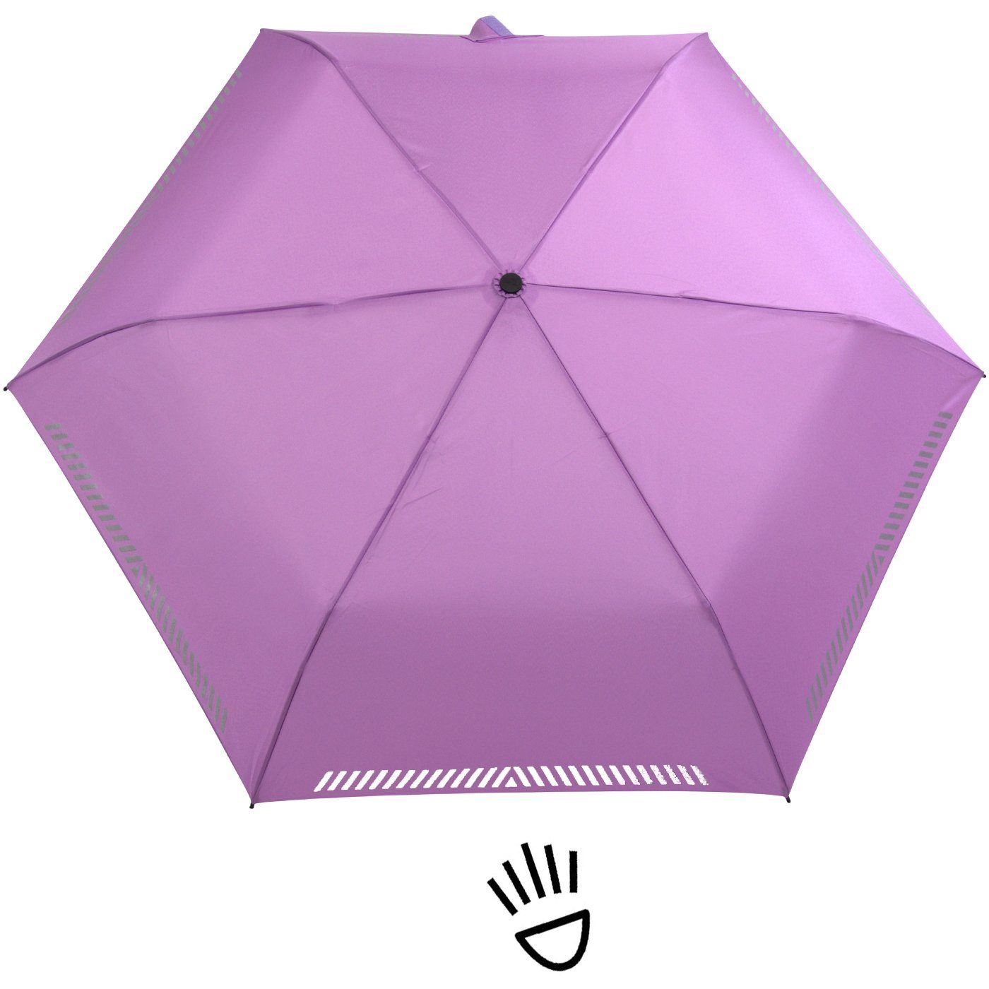Kinderschirm iX-brella Taschenregenschirm hell-lila Reflex-Streifen durch Auf-Zu-Automatik, - Sicherheit mit reflektierend,