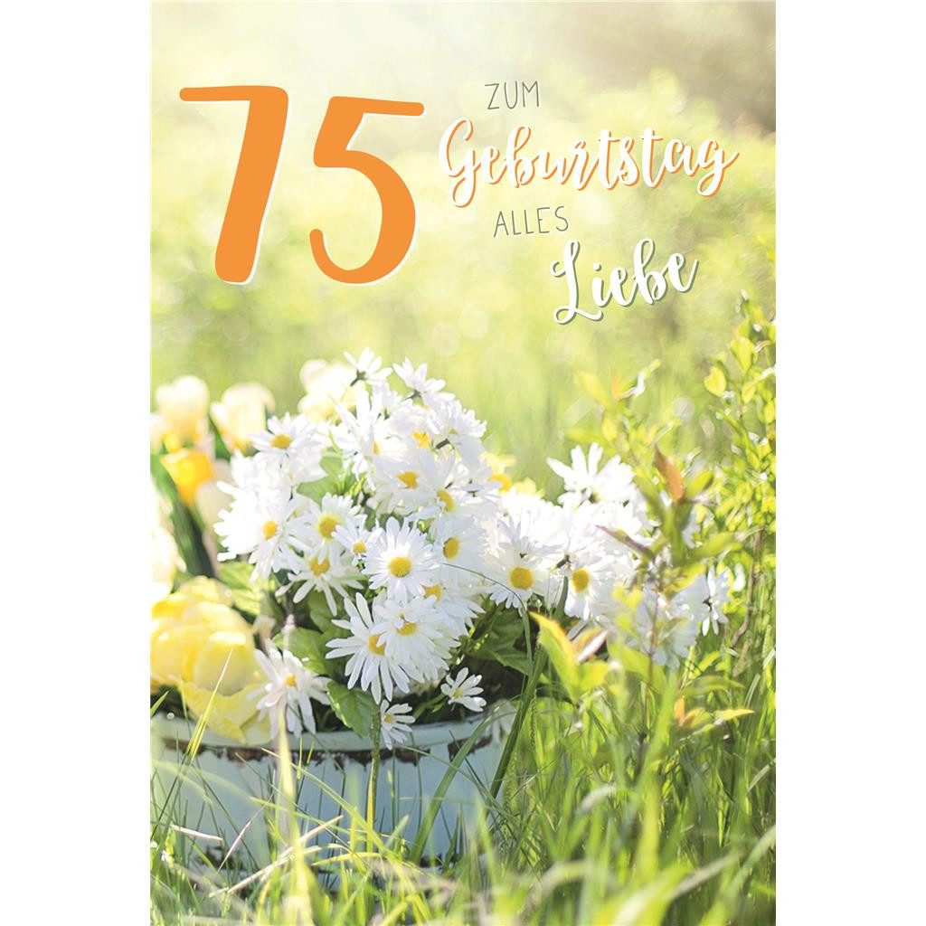 Grußkarten 75 . Geburtstag - Karte mit Umschlag - Blumen