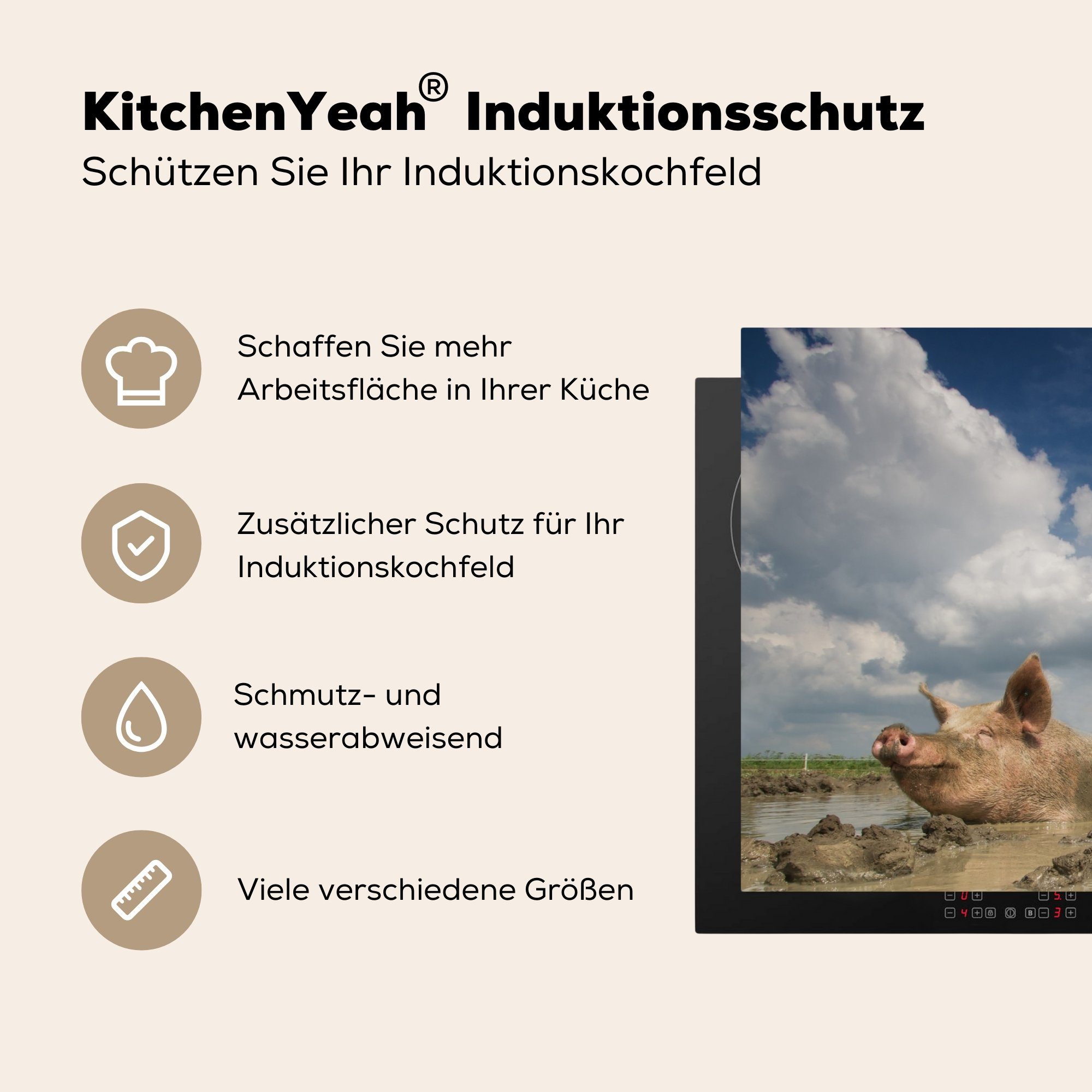 Schlamm küche (1 MuchoWow Ceranfeldabdeckung, Wolken, - Herdblende-/Abdeckplatte - Arbeitsplatte Vinyl, 83x51 Schweine cm, für tlg),