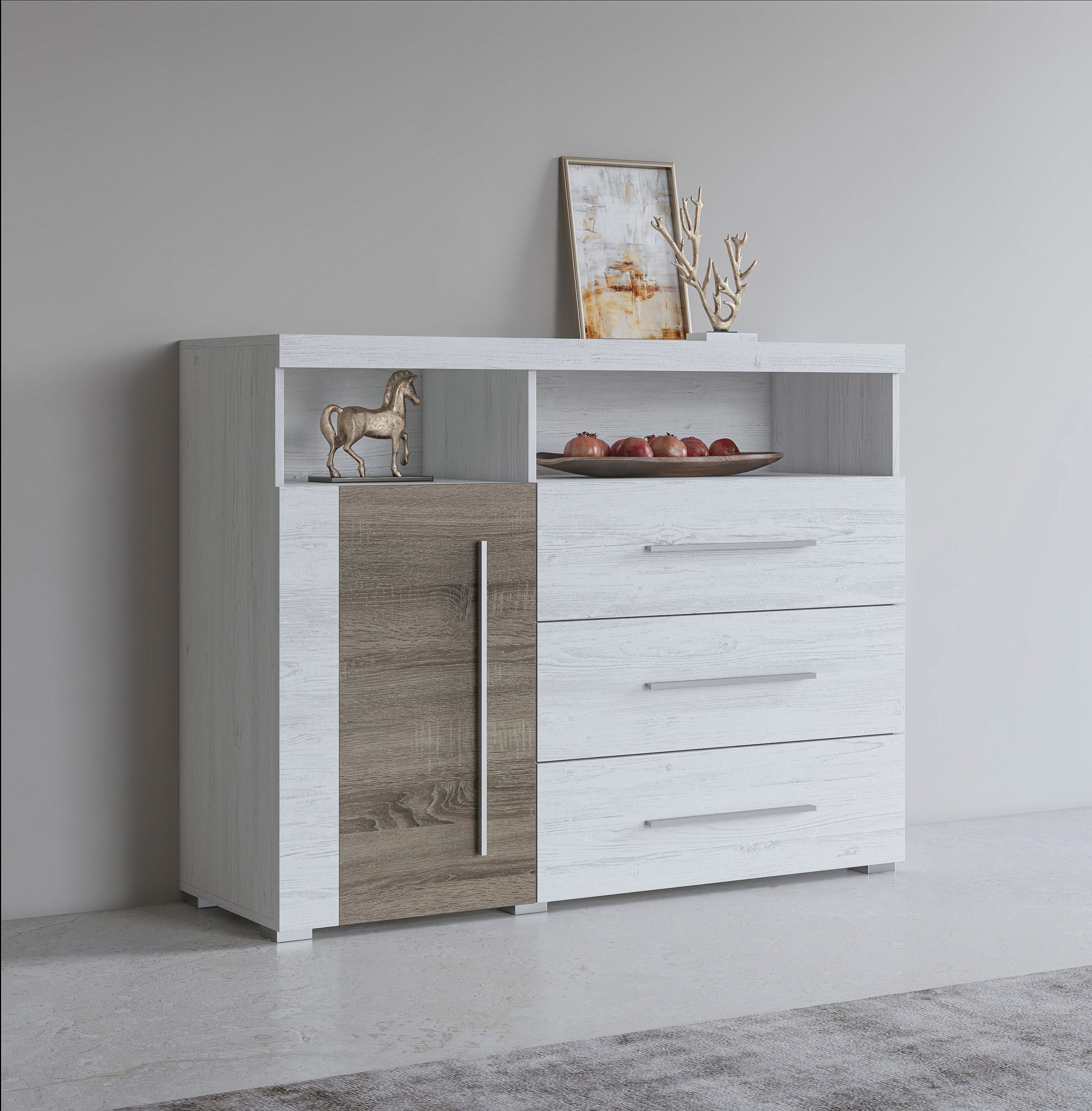 INOSIGN Kommode Roger,Breite 120cm, moderne Anrichte mit 3 Schubladen, Kommode mit viel Stauraum, Masse 120x92x38,5 (B/H/T)
