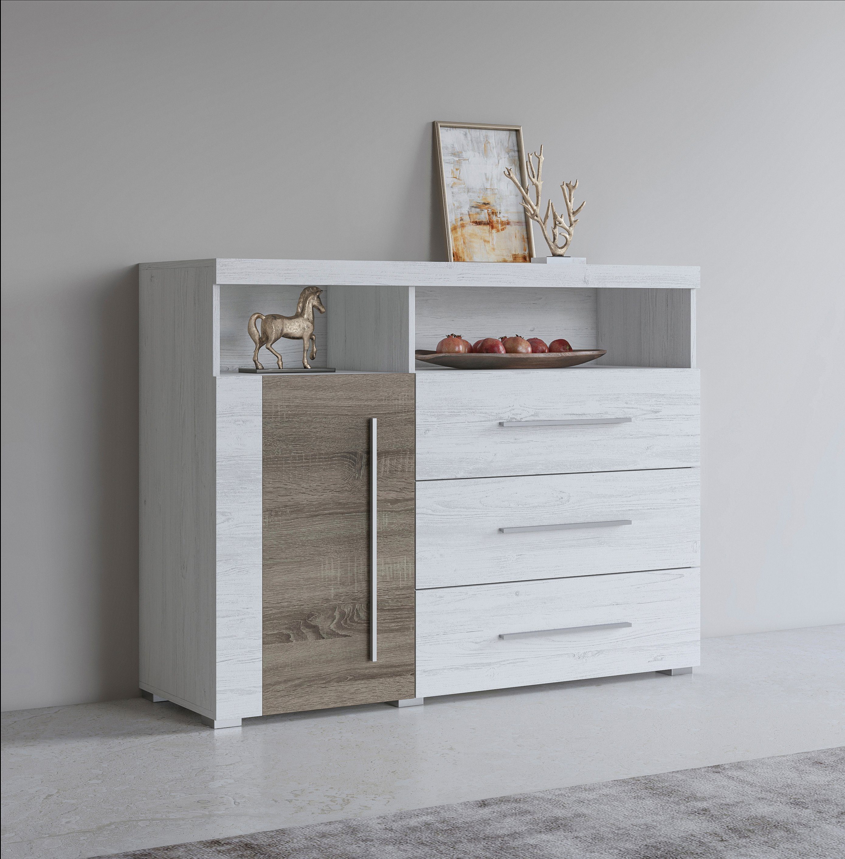 Helvetia Sideboard Roger,Breite 120cm, moderne Anrichte mit 3 Schubladen, Kommode mit viel Stauraum, Masse 120x92x38,5 (B/H/T)