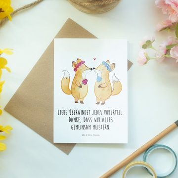 Mr. & Mrs. Panda Grußkarte Füchse Lesbian Pride - Weiß - Geschenk, Einladungskarte, Geburtstagsk, Matte Innenseite