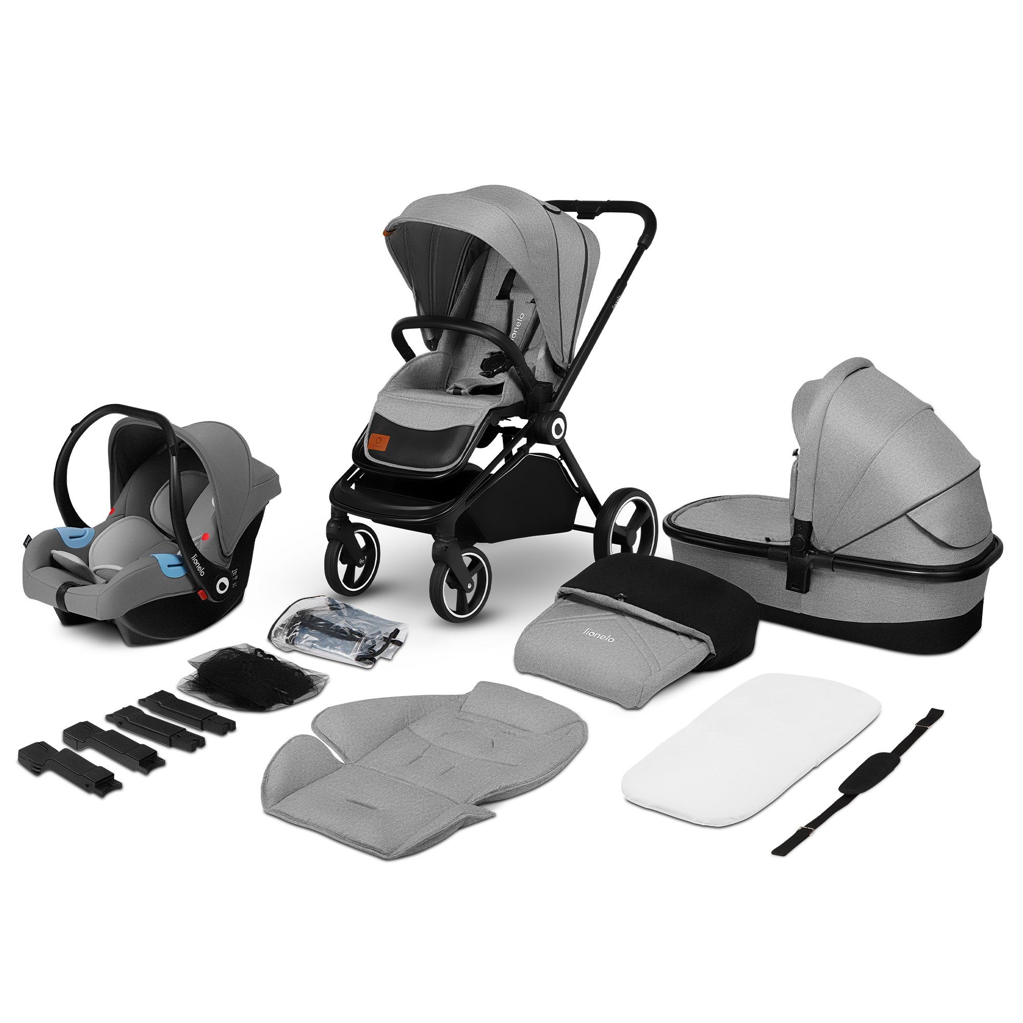 lionelo Kombi-Kinderwagen LO-MIKA 3in1, UPF 50+ MatratzeRegenschutzXXL 0 bis 22kg