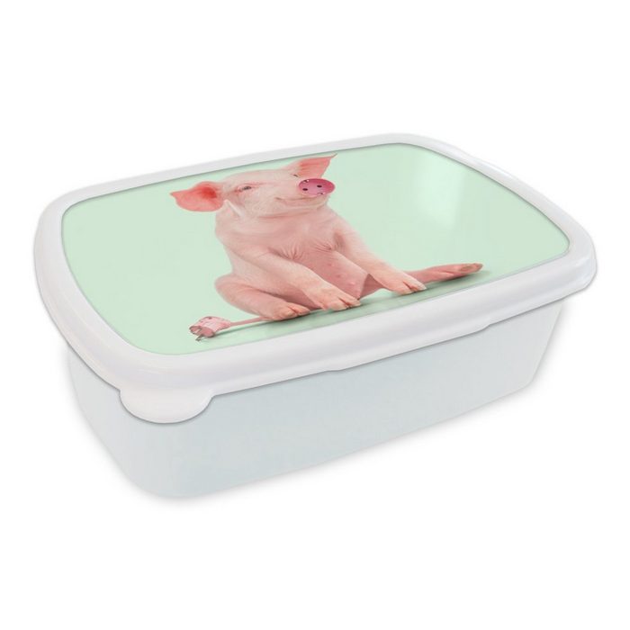 MuchoWow Lunchbox Schwein - Rosa - Sockel - Tiere Kunststoff (2-tlg) Brotbox für Kinder und Erwachsene Brotdose für Jungs und Mädchen