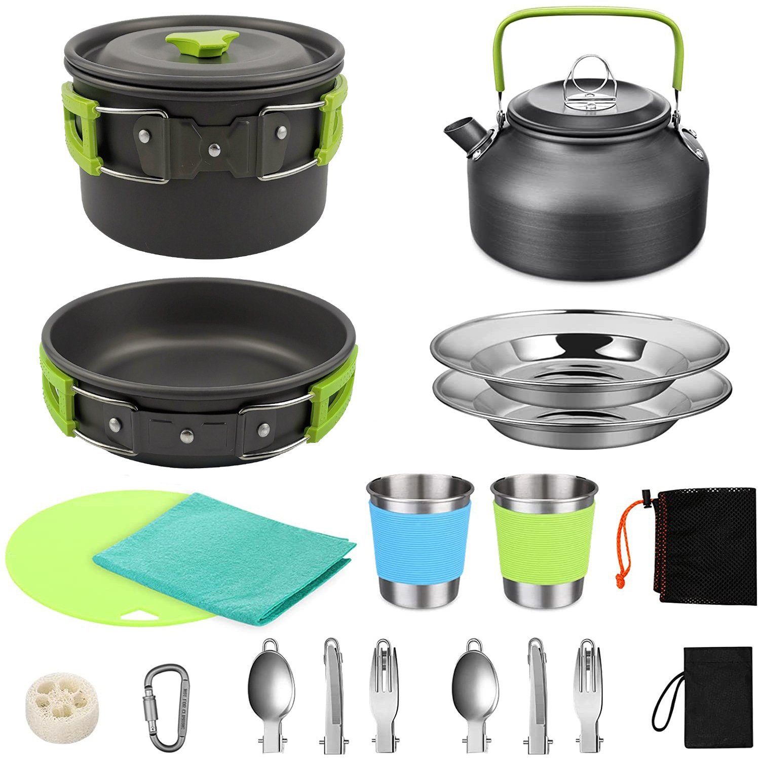 OSTWOLKE Topf-Set Camping Kochgeschirr Set für 2-3 Personen Outdoor Kochset Töpfen, (1-tlg)