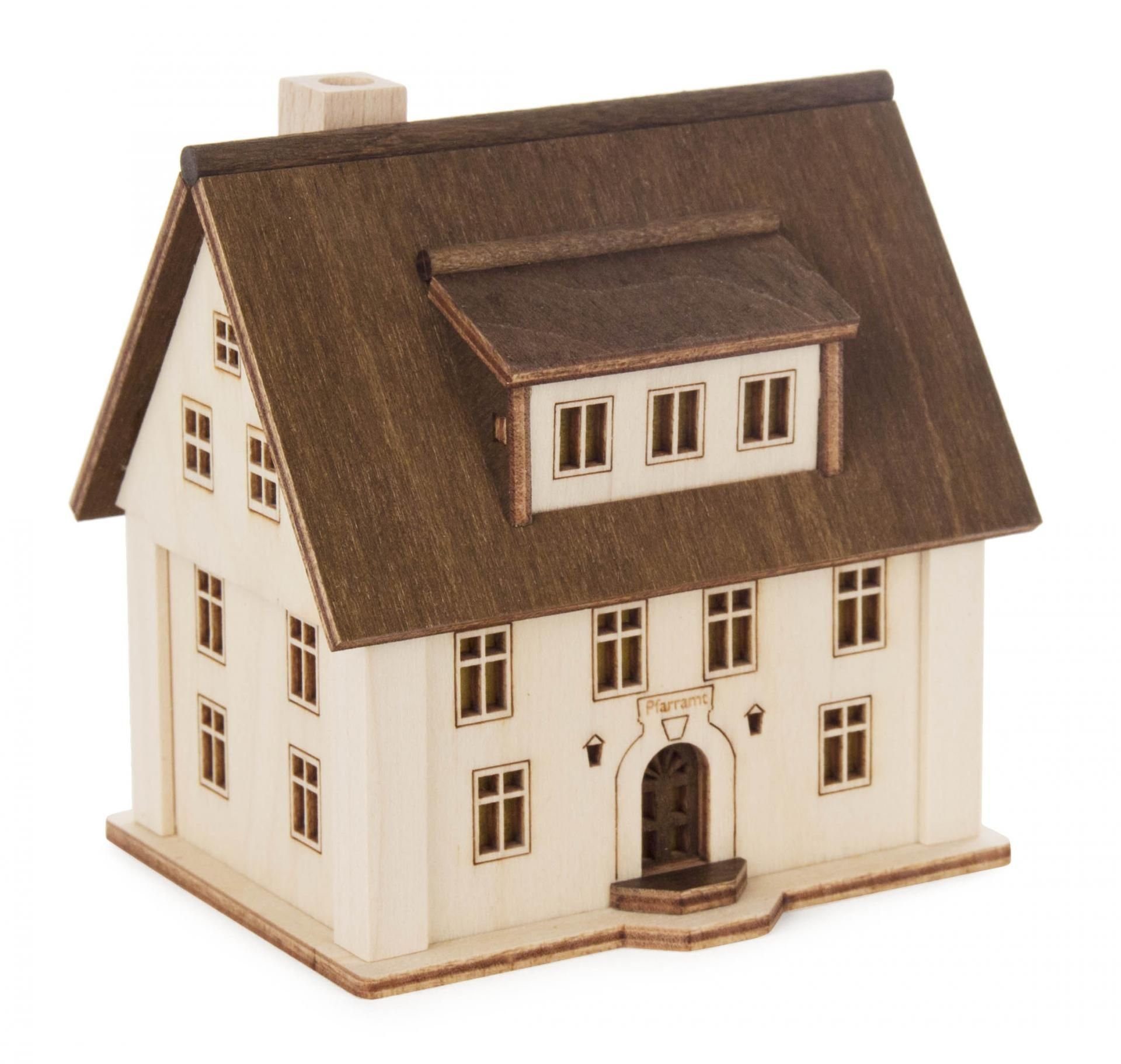 Dregeno Erzgebirge Weihnachtshaus Lichterhaus Pfarrhaus OHNE Leuchtmittel BxHxT 80x90x60mm NEU
