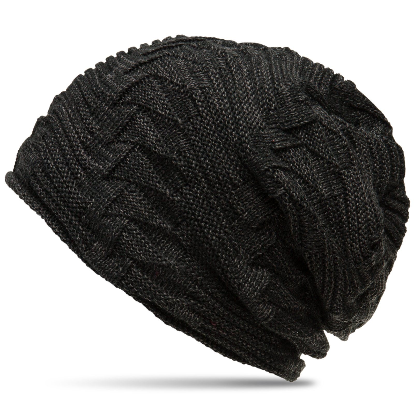 Caspar Beanie MU154 gefütterte Feinstrick Mütze mit stylischem Flecht Muster schwarz / grau