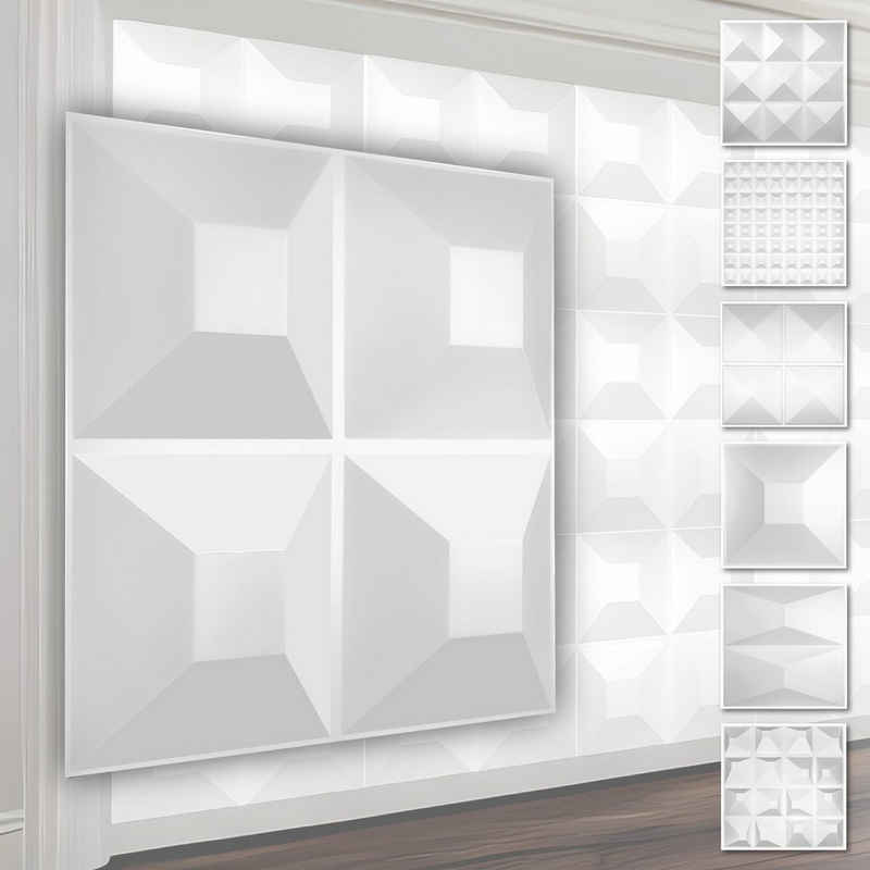 Hexim Wanddekoobjekt HD024-1 (PVC Kunststoff - weiße Wandverkleidung mit 3D Optik - Pyramiden Motive (5 qm 20 Platten) Gaming Idee Wohnzimmer)