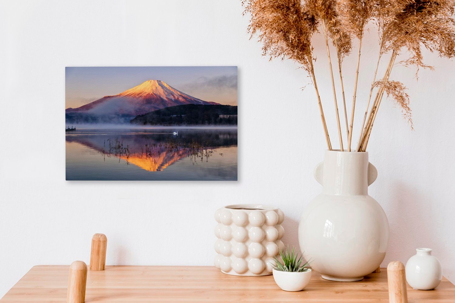 vom Leinwandbilder, im OneMillionCanvasses® Japan, cm Aufhängefertig, Der 30x20 Berg Yamanaka-See Fuji (1 Wandbild Wanddeko, St), asiatischen Leinwandbild