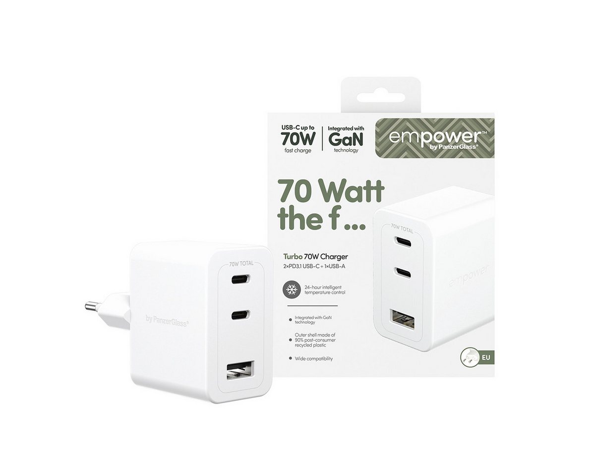 empower by PanzerGlass Turbo 70 W Charger 2x USB-C 1x USB-A EU-Plug USB-Ladegerät
