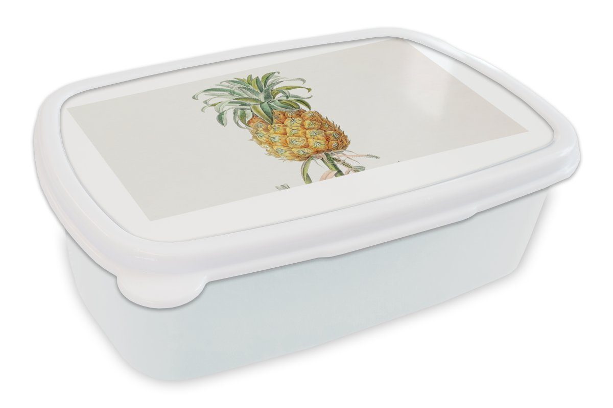 MuchoWow Lunchbox Ananas - Pflanze - Lebensmittel, Kunststoff, (2-tlg), Brotbox für Kinder und Erwachsene, Brotdose, für Jungs und Mädchen weiß