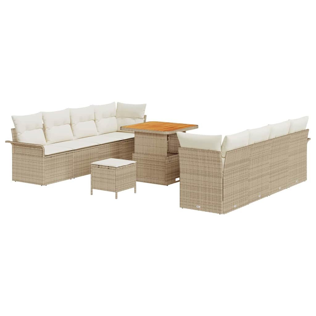 Gartenlounge-Set Gartensofa-set mit Kissen 11 pcs Beige Poly-Rattan
