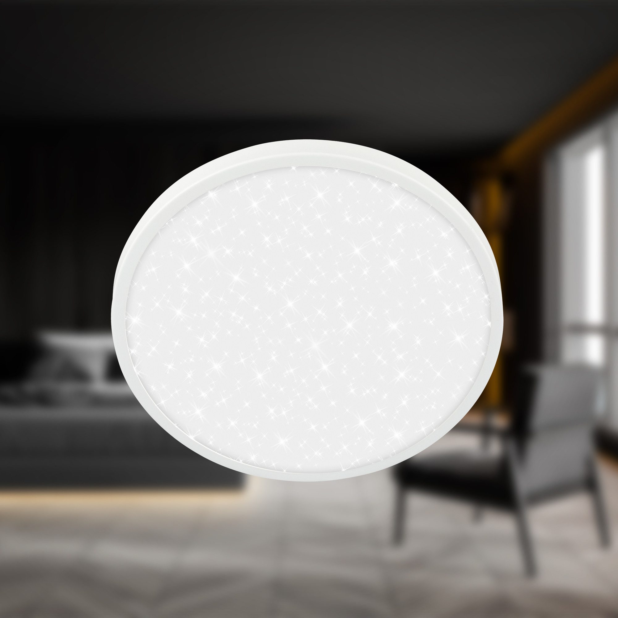 Briloner Leuchten Deckenleuchte LED Panel Sternenhimmeleffekt Deckenlampe Rund, LED fest integriert, 4000K, 24/33 x 6 cm Nickel-matt/Weiß Wohnzimmer Schlafzimmer