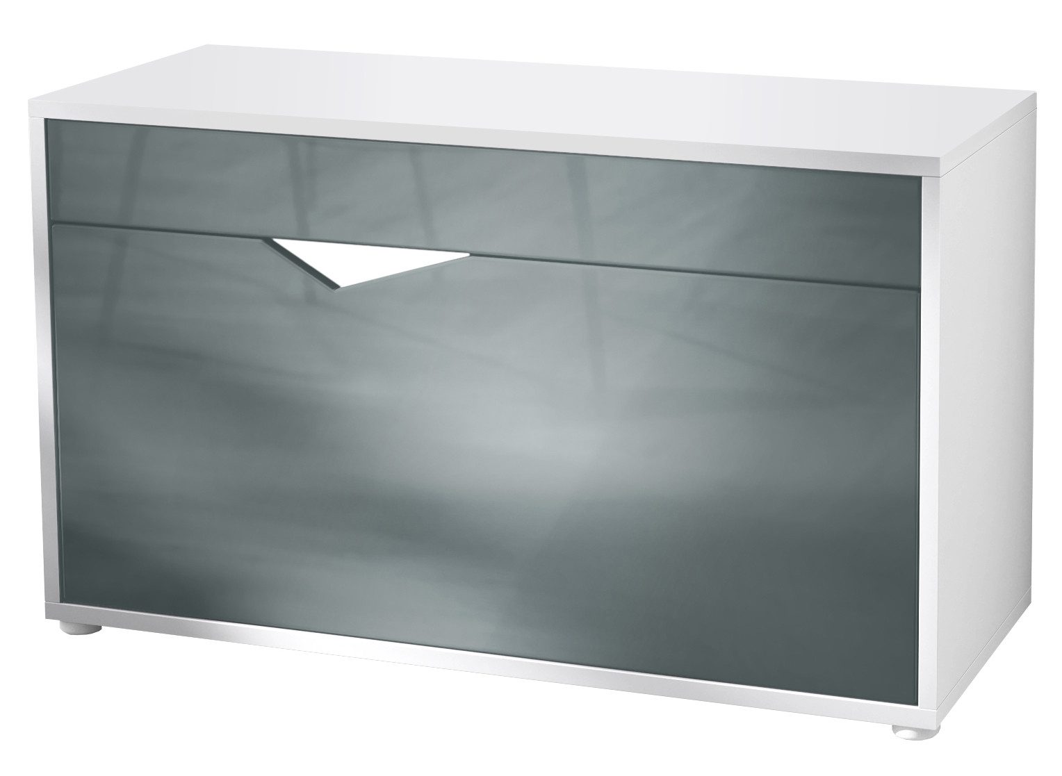 Vladon Schuhschrank Kolmio (Sitzbank, für 8 Paar Schuhe mit Sitzfläche) Weiß matt/Grau Hochglanz (85 x 50 x 33 cm)