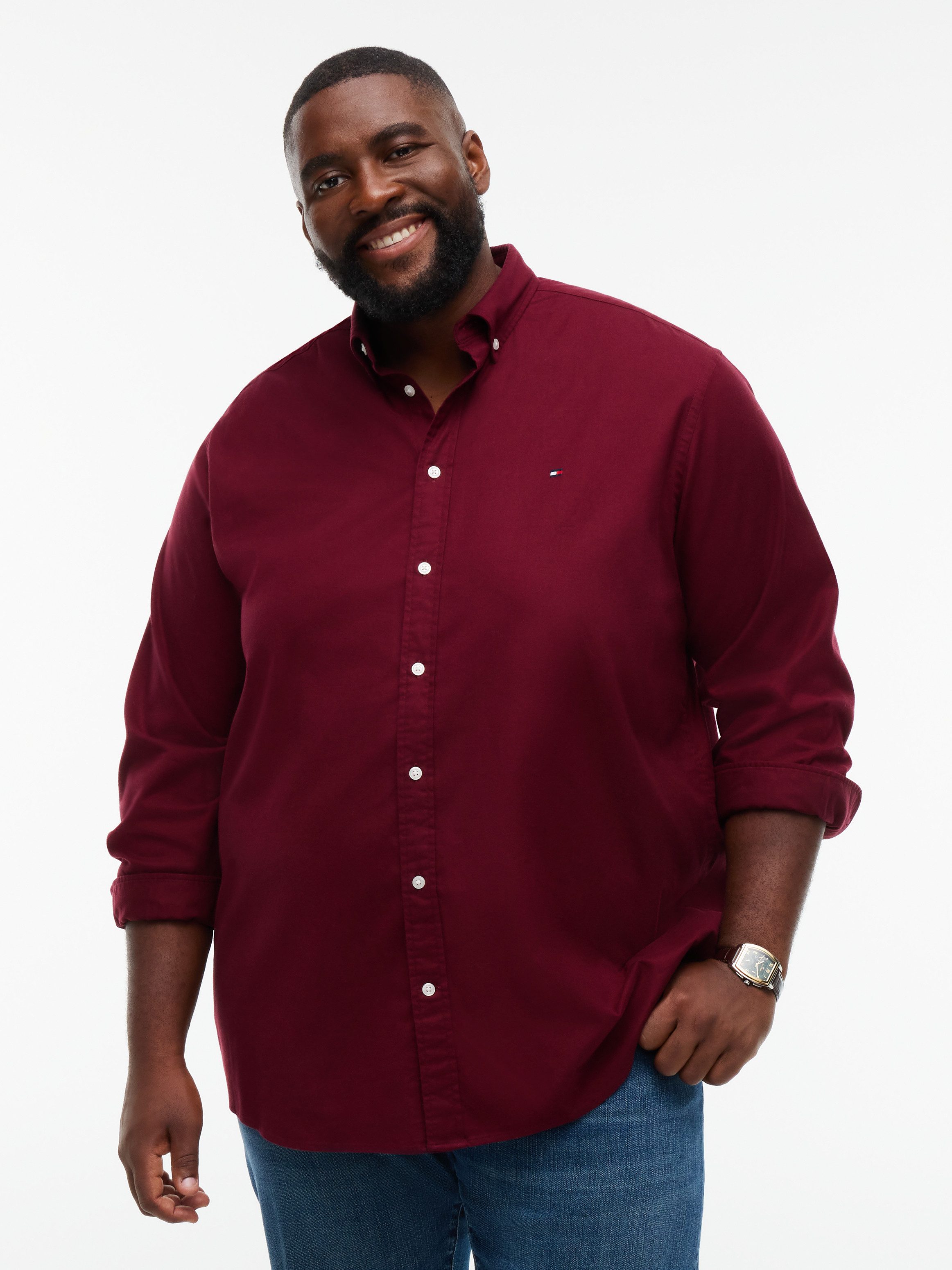 Tommy Hilfiger Big & Tall Flanellhemd BT-FLEX FLANNEL SOLID REGULAR FIT Langarmhemd, Große Größen, Button-down-Kragen