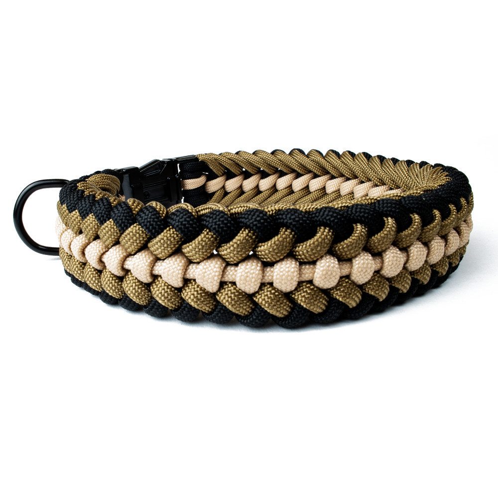 Tierluxe Hunde-Halsband Leo, Steckschnalle Schwarz, Paracord, Handgemacht, Schnellverschluss