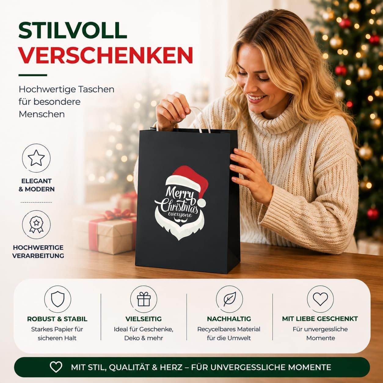MerryXmas Aufbewahrungsbox 12 XXL-Geschenktaschen für Weihnachten: Große Weihnachtsgeschenktüten (12er Set, 12 St., 12 Stück)