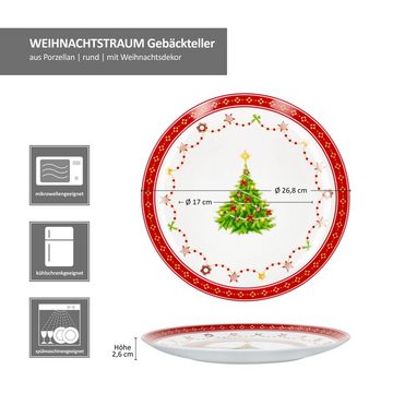MamboCat Servierplatte 4x Weihnachtstraum Gebäckteller Porzellan 4 Personen, Porzellan
