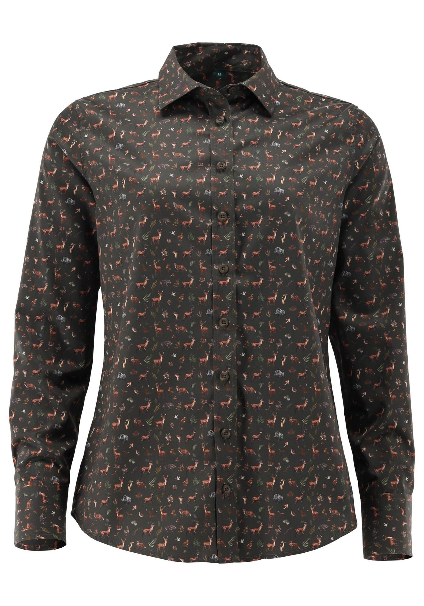 Tom Collins Outdoorbluse Milara Tailliert, Haifischkragen, 1/1-Arm, Jagdbluse mit Alloverdruck