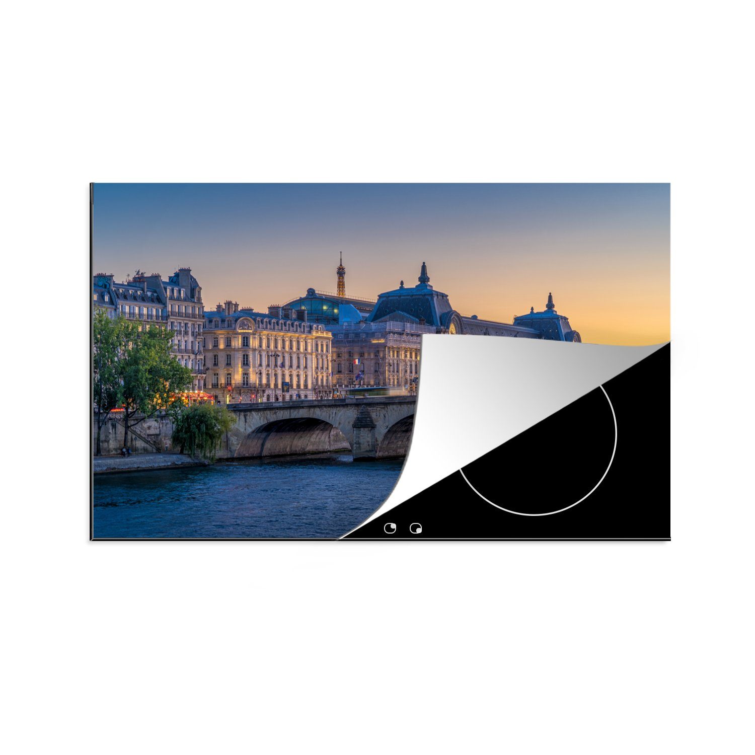 Arbeitsplatte Sonnenuntergang Brücke, MuchoWow - Herdblende-/Abdeckplatte für (1 - küche Paris cm, tlg), Ceranfeldabdeckung, Vinyl, 83x51