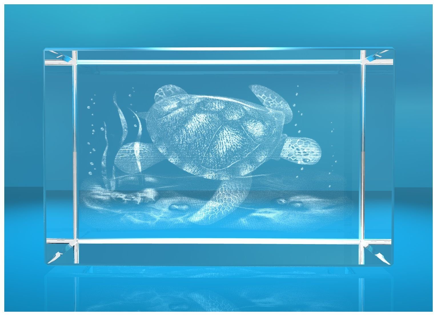 VIP-LASER Dekofigur 3D Glasquader Motiv: Schildkröte, Hochwertige Geschenkbox, Made in Germany, Familienbetrieb