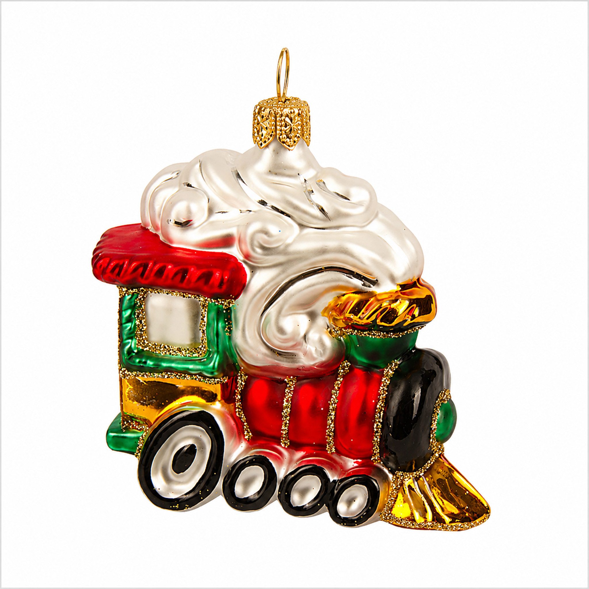 IMPULS Christbaumschmuck, Christbaumanhänger Lokomotive aus Glas 7,5cm handbemalt
