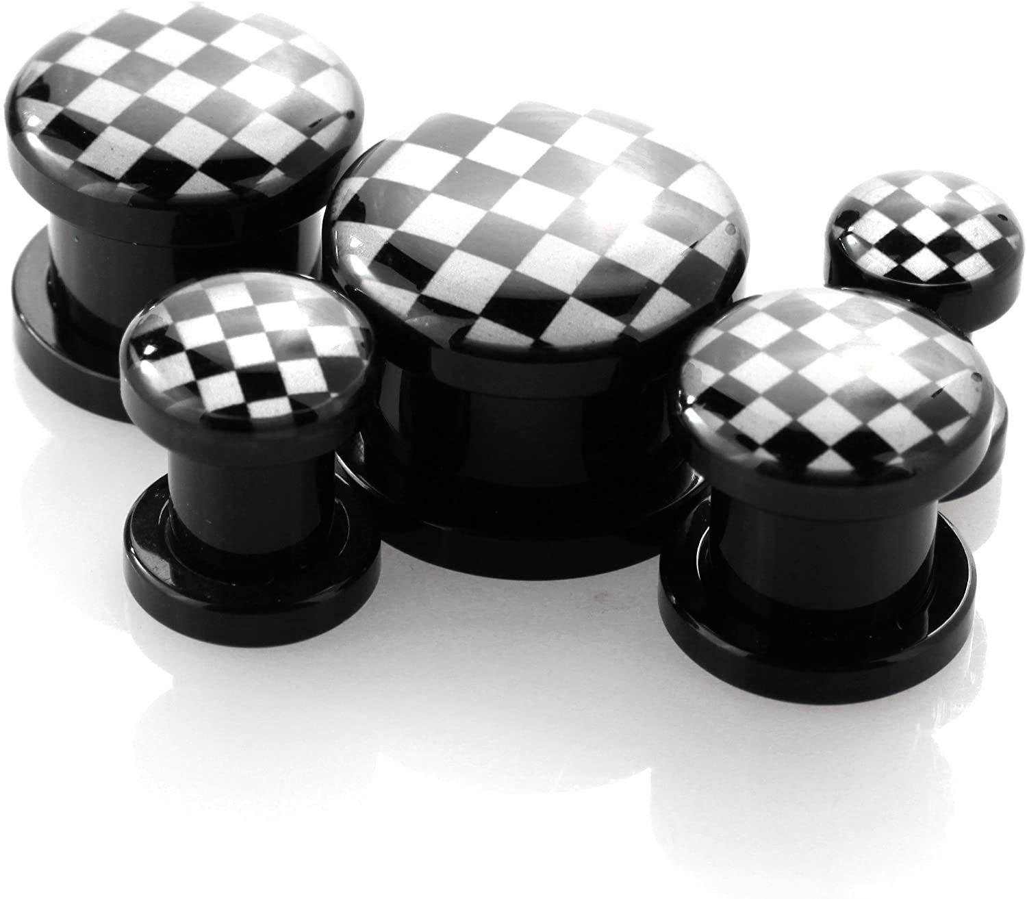 Karisma Plug Ohr Flesh Acryl Tunnel Piercing Schwarz Screw On Logo Schachbrett VPPI.121.12mm