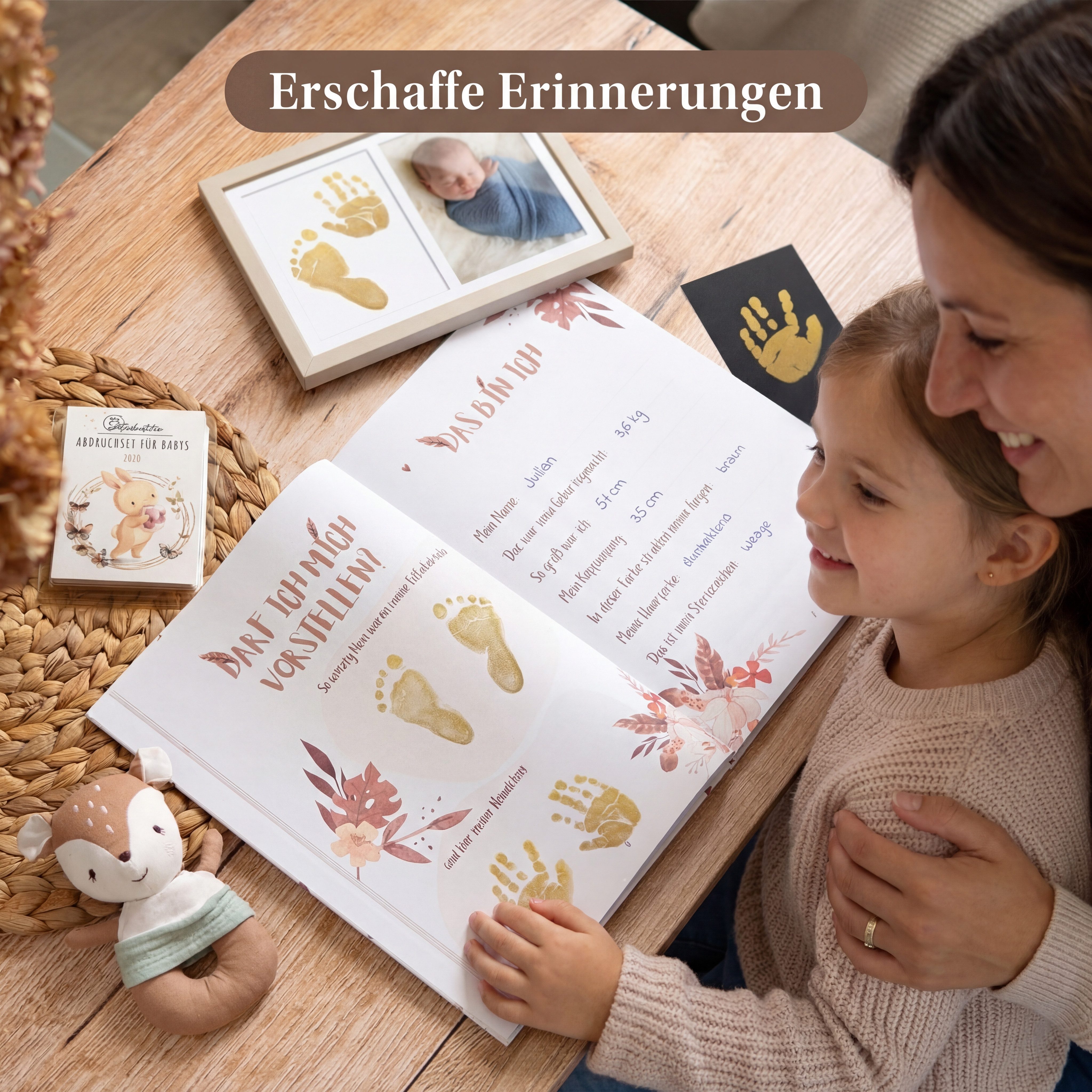 Eulentaler Handabdruck-Set I Baby Abdruckset (Sparset) I ganz ohne Hautkontakt, 3er Set für 6 Abdrücke, (1 Set gratis), Für Hand und Fußabdrücke