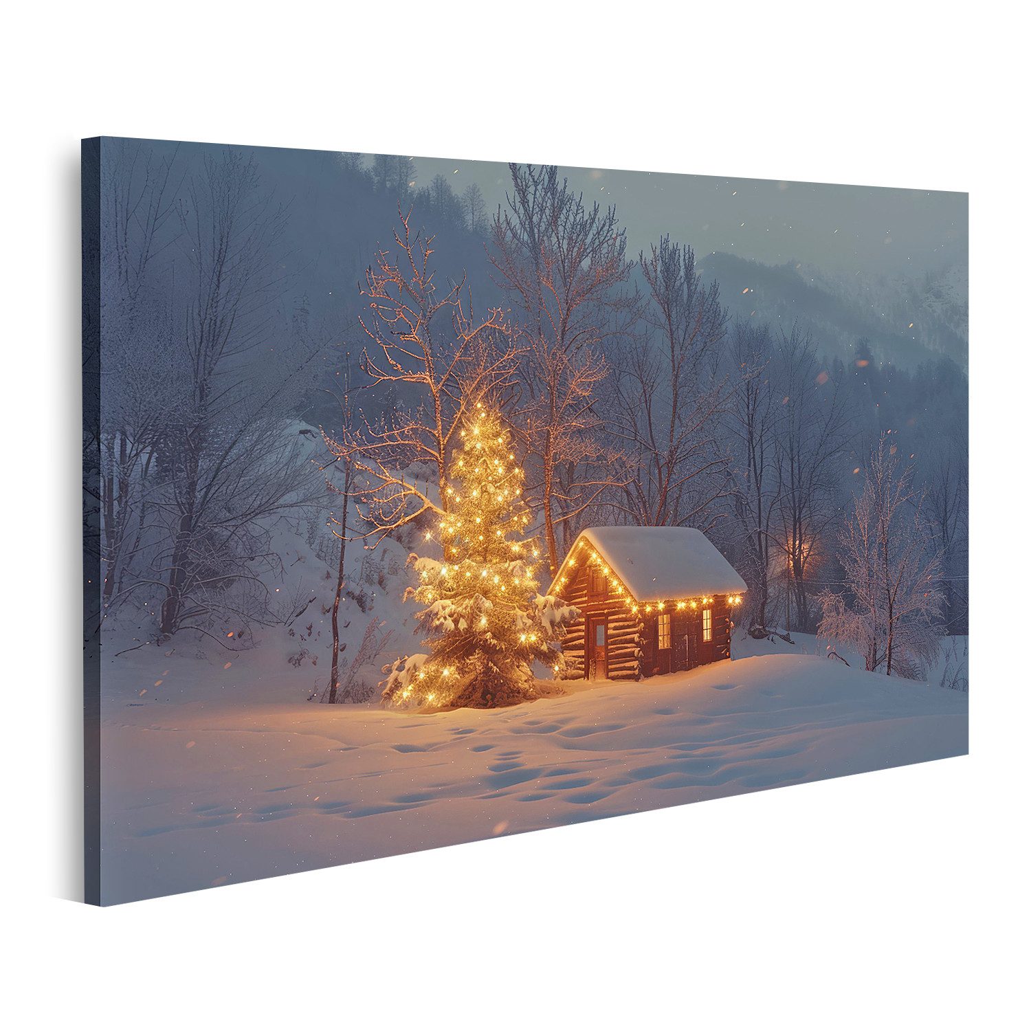 islandburner Leinwandbild, Winterliche Hütte und beleuchteter günstig online kaufen