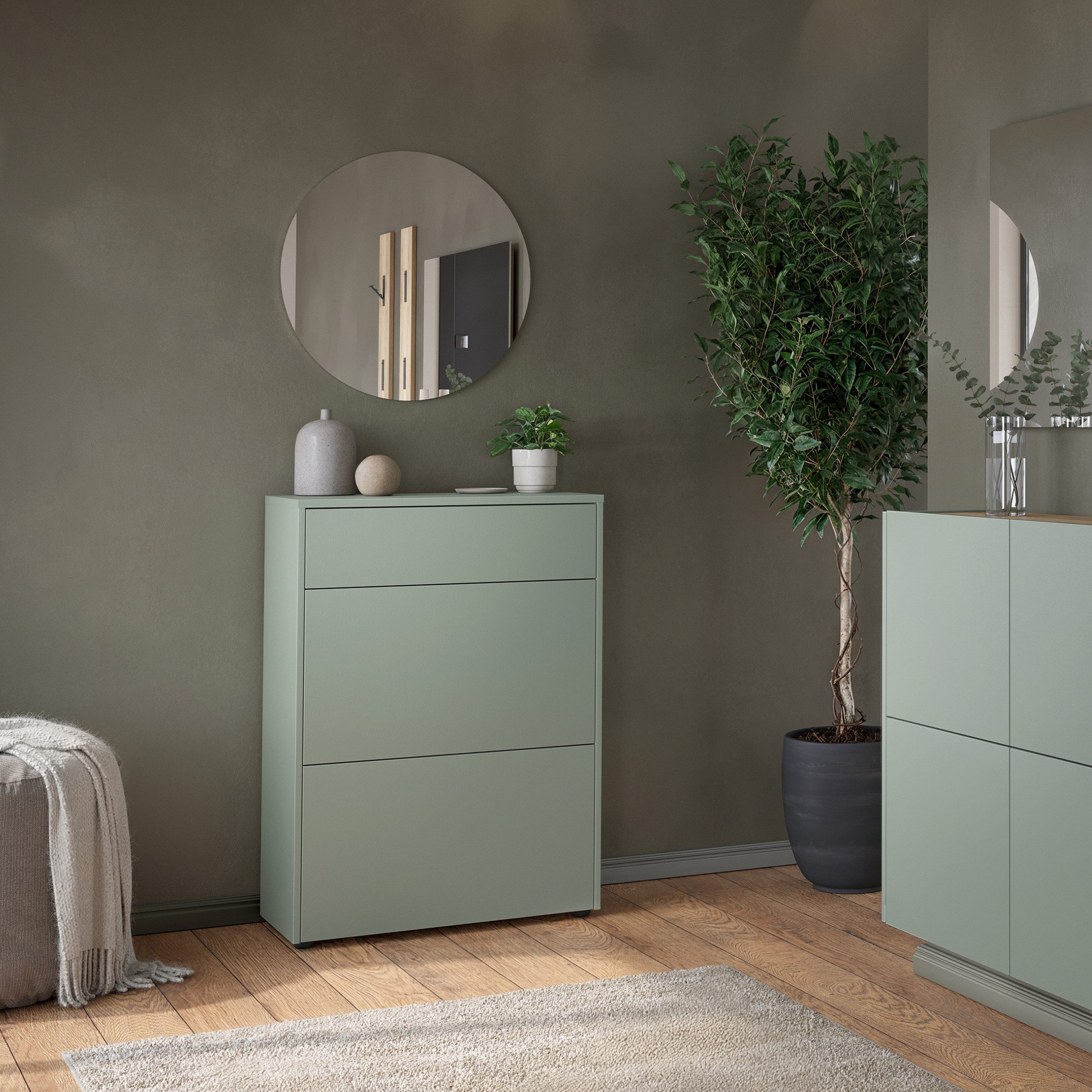 GERMANIA Garderoben-Set GW-Binetto, (2-St), mehrteiliges Set mit Schuhschrank und rundem Spiegel