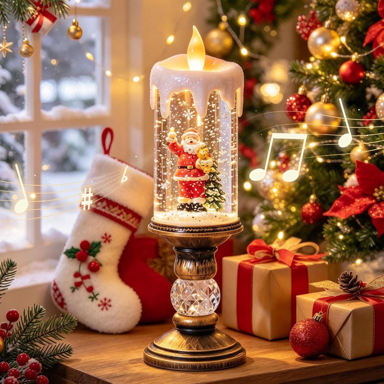 FELIXLEO LED Laterne Weihnachtslaterne mit LED Licht und Schneewirbel