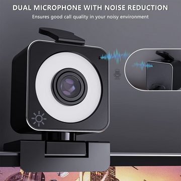 Diyarts Webcam (Full HD, PC Kamera und Laptop Video Konferenzen Online-Unterricht und Streaming, Mikrofon & Ringlicht, 90° USB Kamera mit automatische Lichtkorrektur)