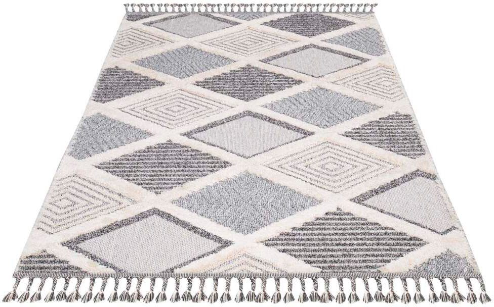 Carpet City Hochflor-Teppich Valencia 731, rechteckig, Höhe: 20 mm, Läufer, Boho-Stil, 3D-Effekt, Raute, Hoch-Tief-Struktur, mit Fransen