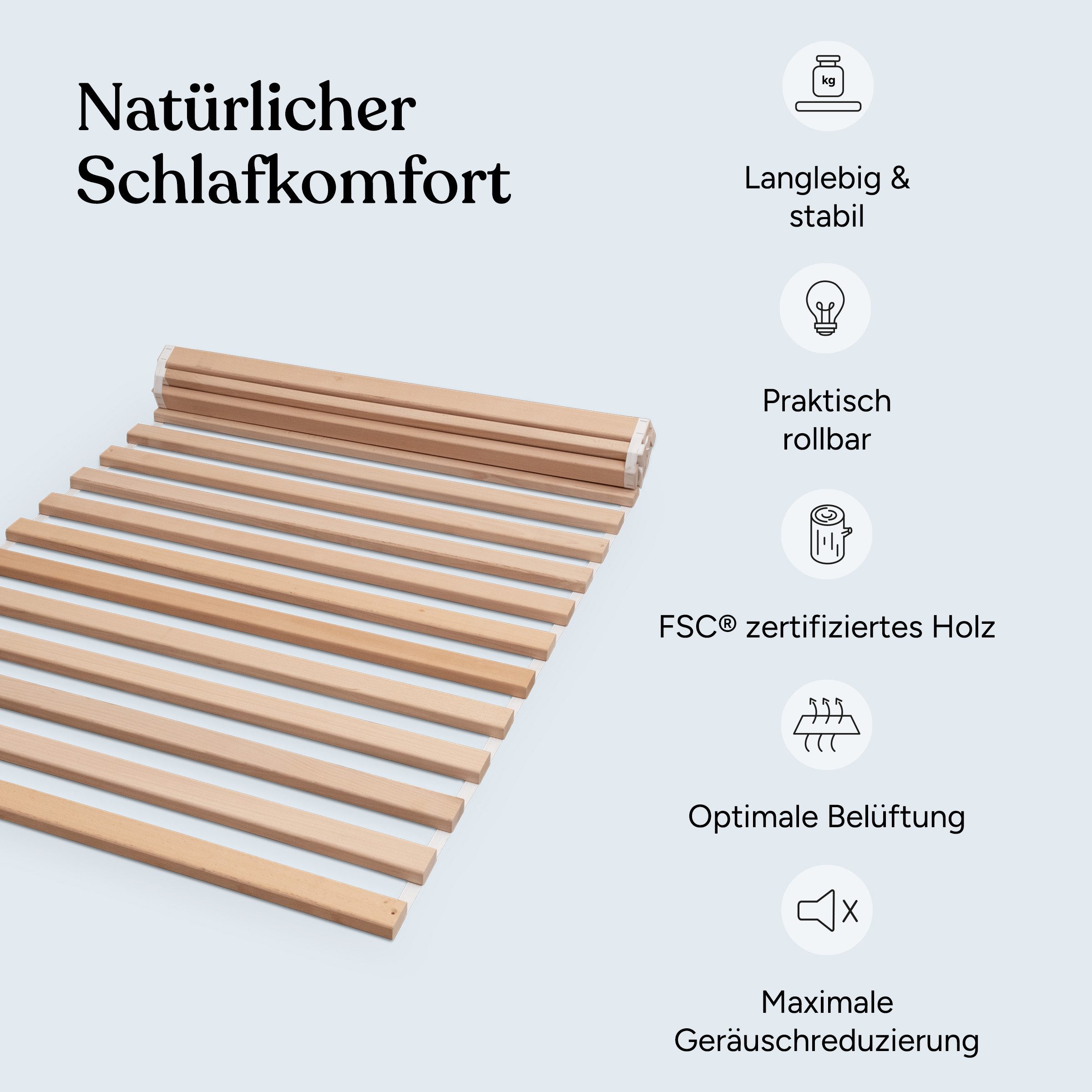 Rollrost Rollrost 90x200 cm aus FSC® zertifiziertem, massivem Buchenholz, Ehrenkind, belastbar bis zu 250 KG Flächengewicht, Lattenrost, Rollrost 90x200cm