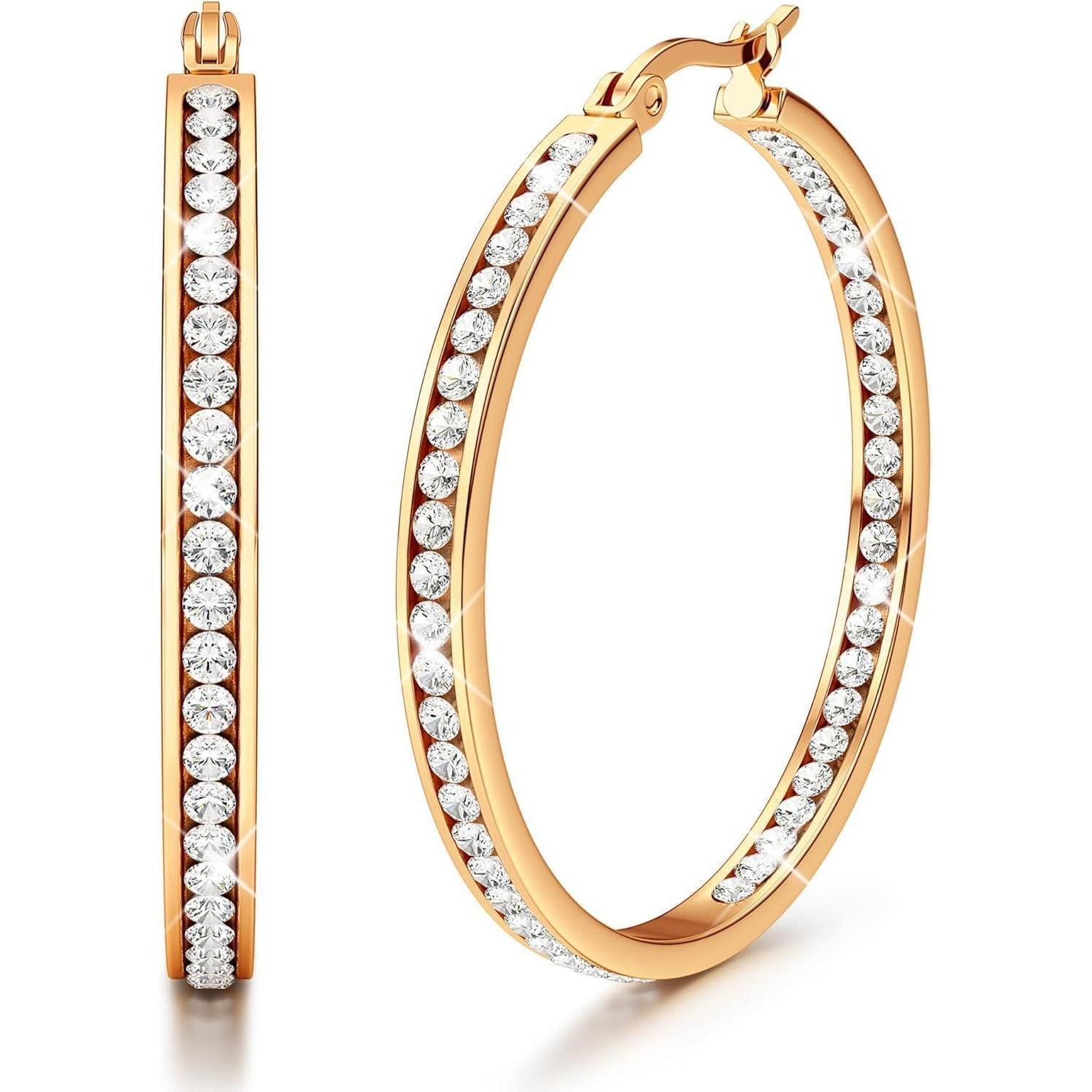 Adramata Paar Creolen Adramata Ohrringe Creolen Edelstahl Damen Zirkonia Hängend 40mm