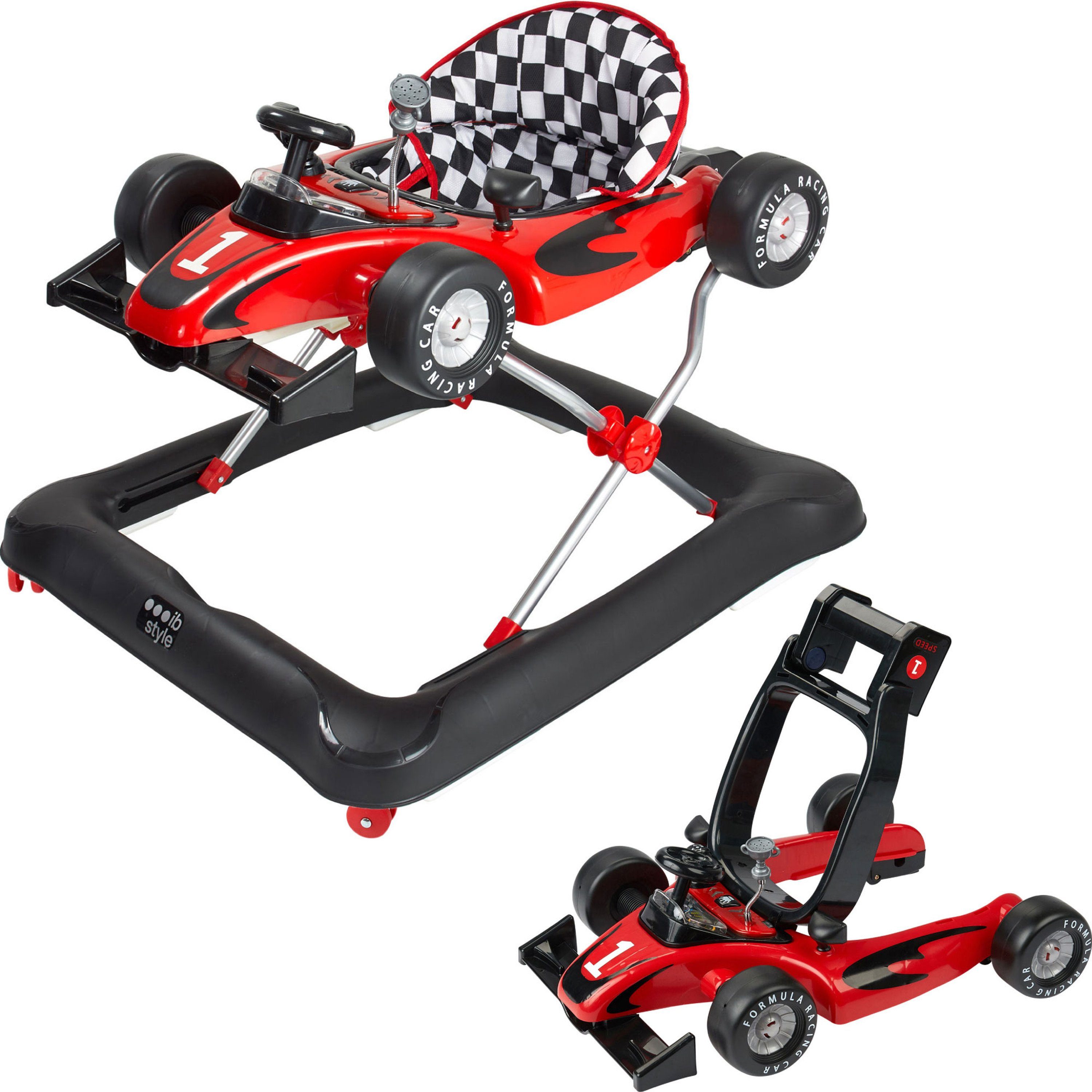 ib style Lauflernhilfe Little Racer Babywalker Rot, abnehmbarer Lauflernwagen & elektronischem Spielelement