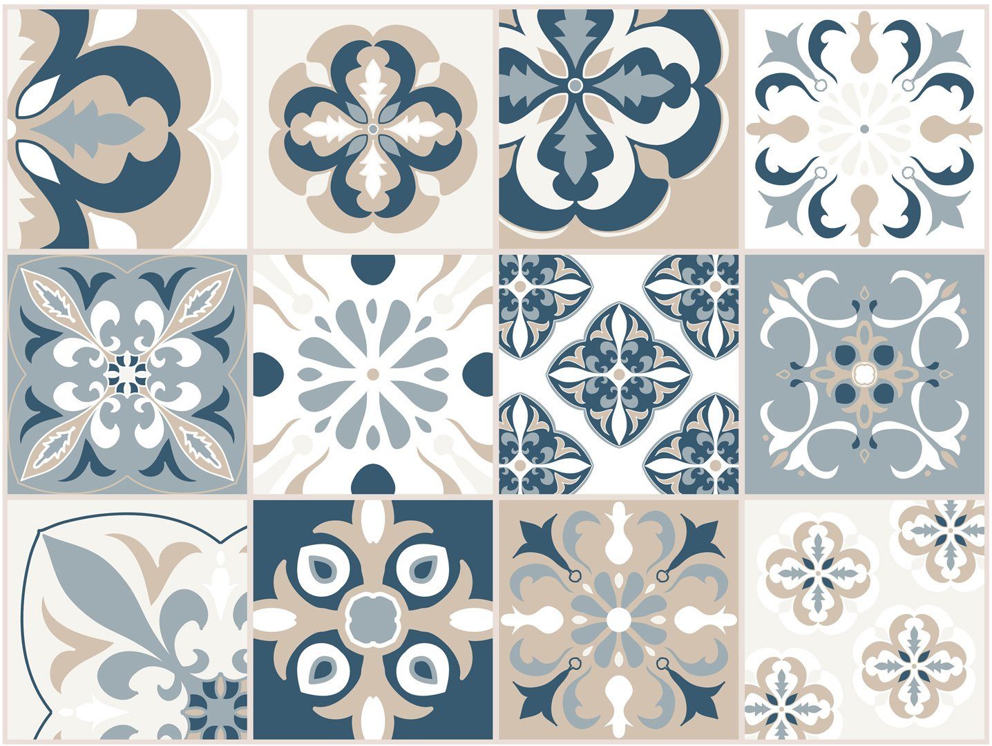Platzset, Matteo, Contento, (Set, 4-St), Innen- & Außenbereich,wasserabweisend,Mosaik beige-blau,Fliesenmuster | Tischsets