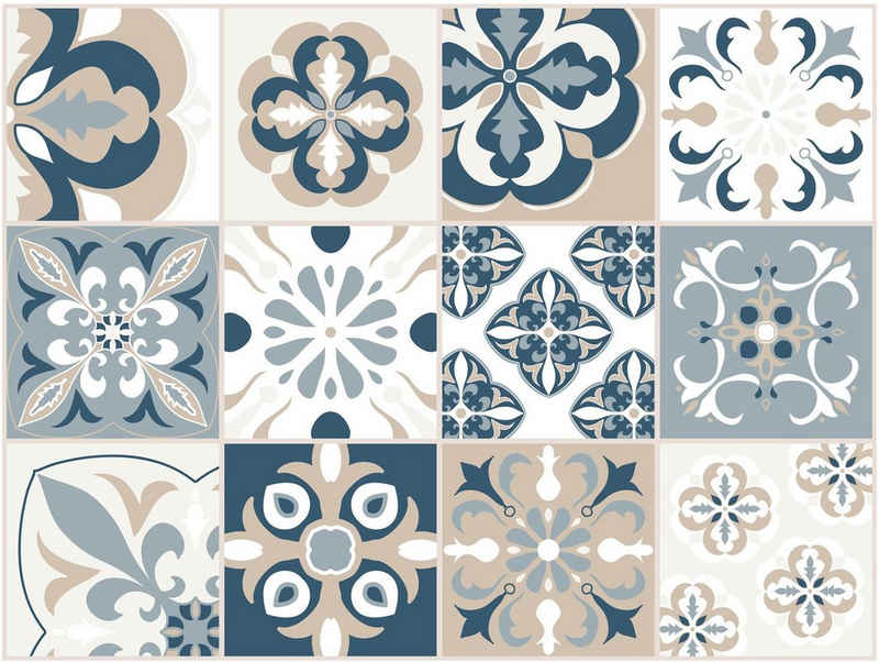 Platzset, Matteo, Contento, (Set, 4-St), Innen- & Außenbereich,wasserabweisend,Mosaik beige-blau,Fliesenmuster