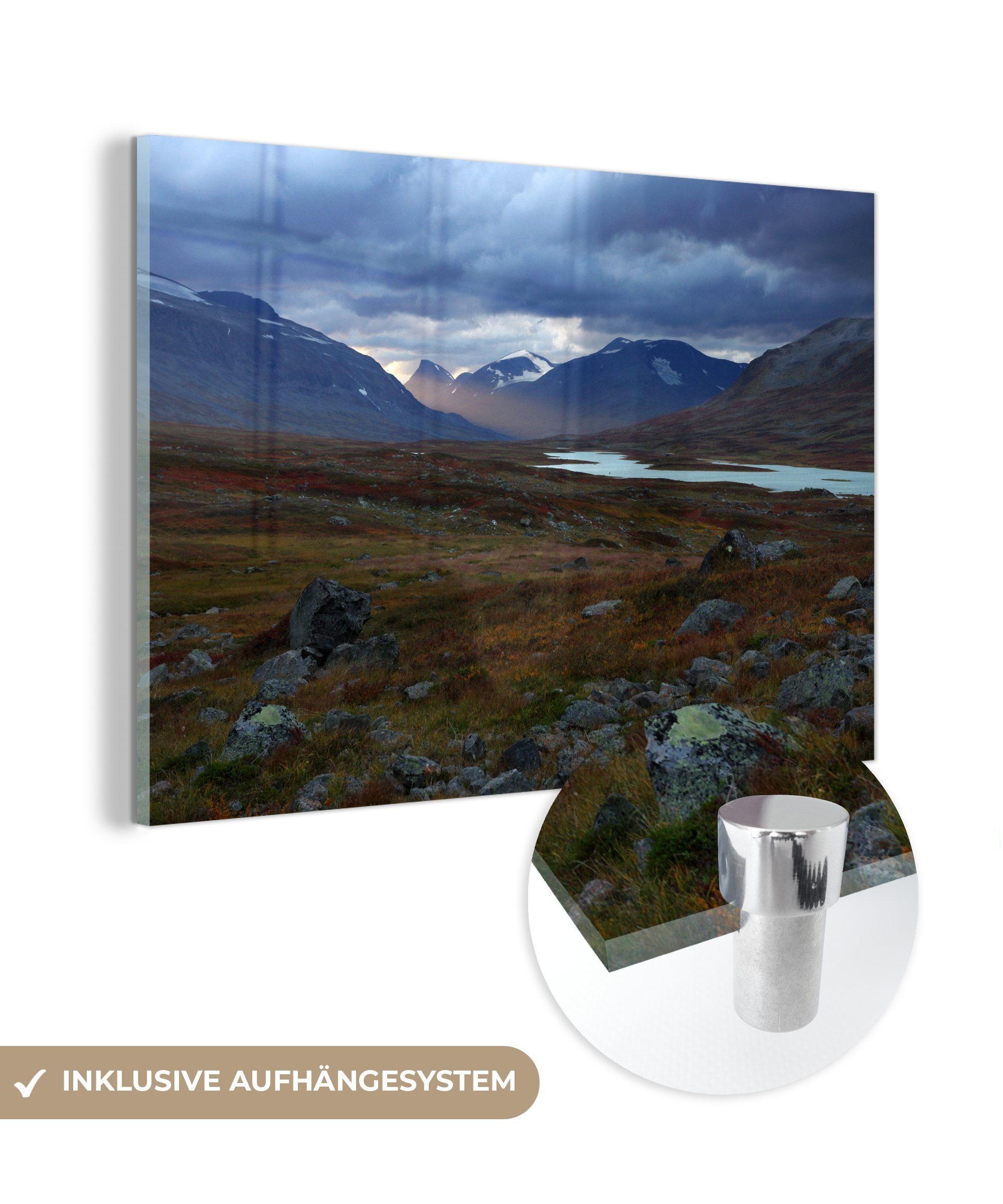 MuchoWow Acrylglasbild Gebirgszüge und Seen im Sarek-Nationalpark in Schweden, (1 St), Acrylglasbilder Wohnzimmer & Schlafzimmer