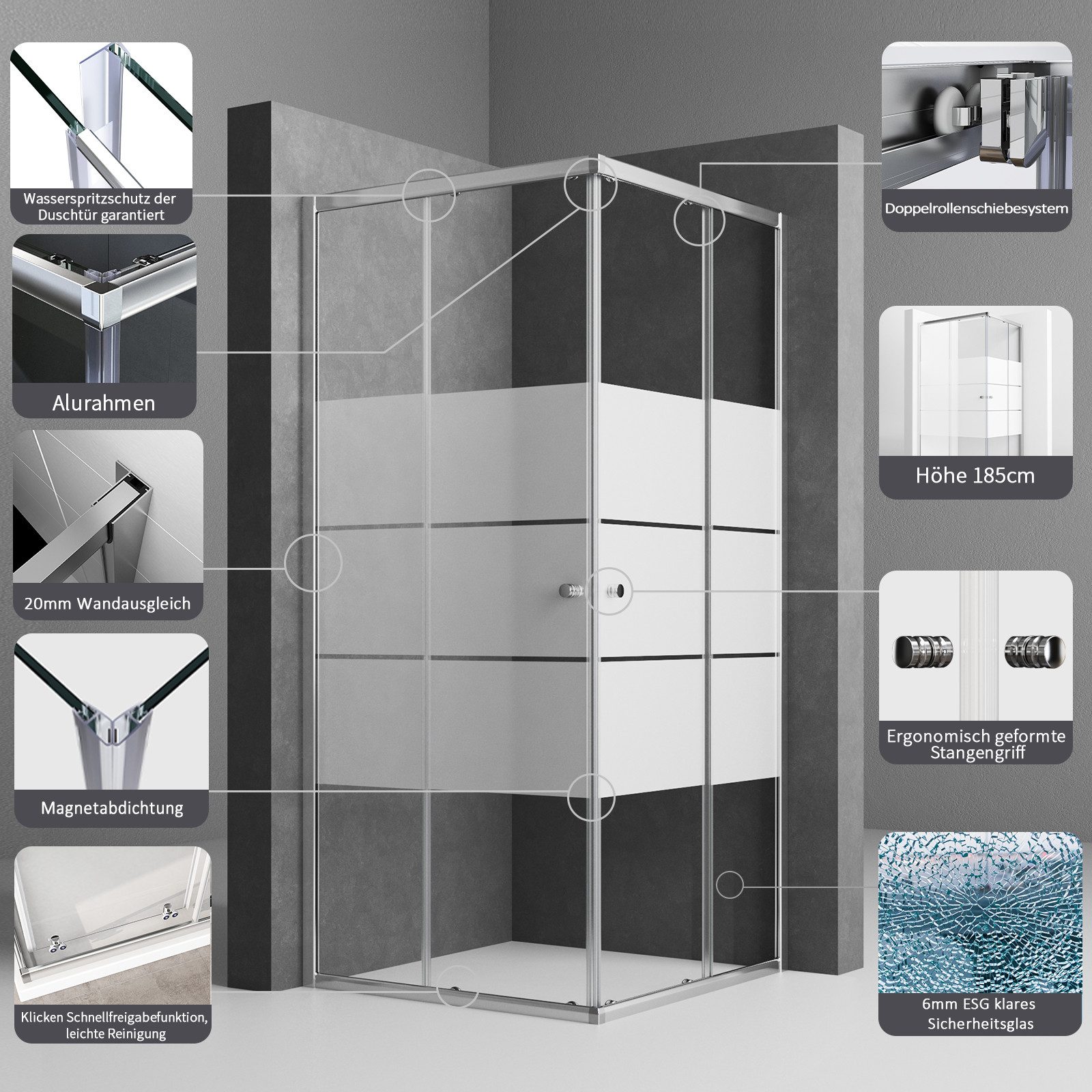 Boromal Eckdusche Duschkabine 90x90 80x80 75x90 günstig online kaufen
