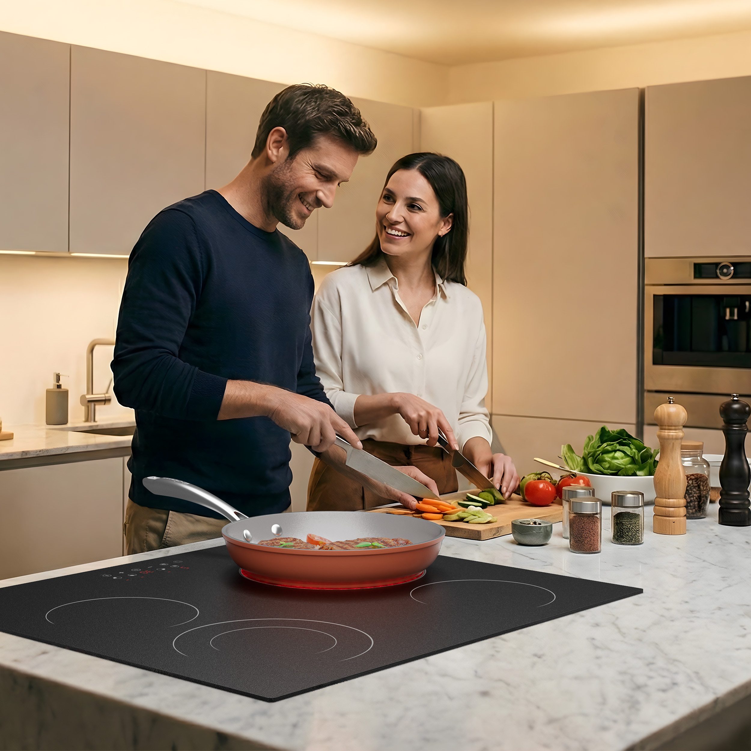 CDV Elektro-Kochfeld 59 cm 2 Doppel-Ring Cerankochfeld 4 Zonen CDVER66BB, Einbau Ceran-Kochfeld 9 Stufen, Touch Control mit Timer 6600 W