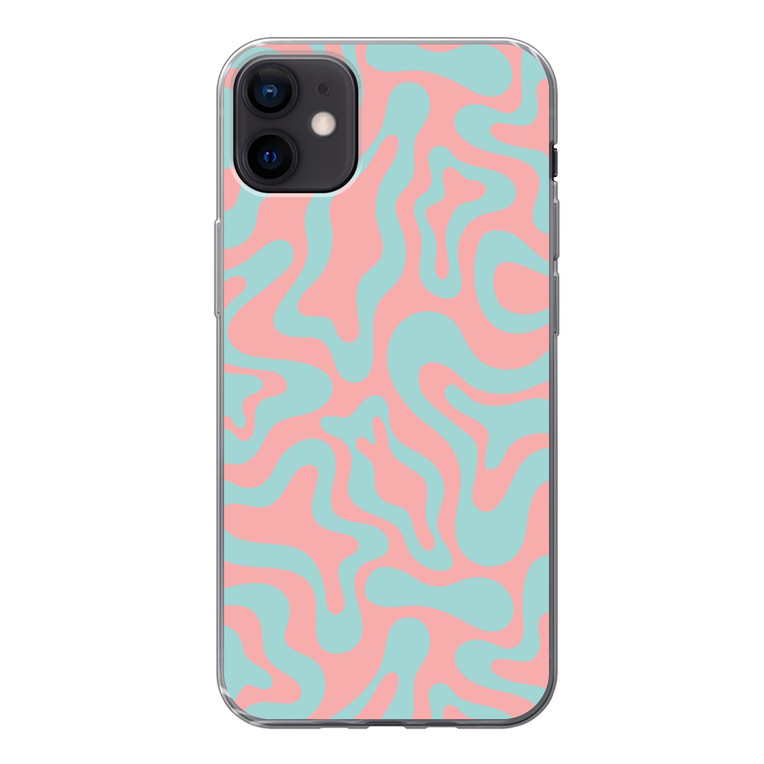 MuchoWow Handyhülle für Apple iPhone 12 mini Abstrakt - Muster - Blau - Rosa - Farbenfroh, Smartphone-Bumper, Print, Handy Schutzhülle Dünn